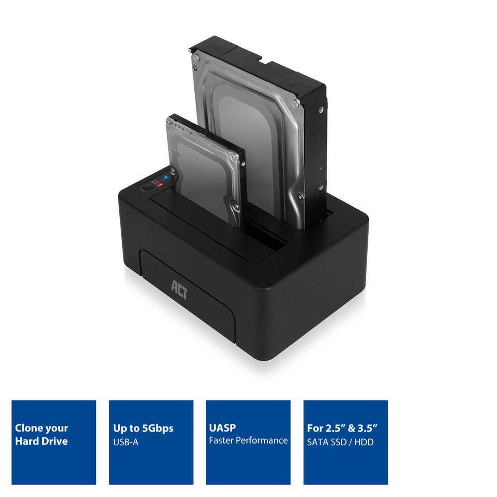 ACT 2.5" and 3.5" SATA dual HDD/SSD docking station, USB 3.2 Gen1 – image 2