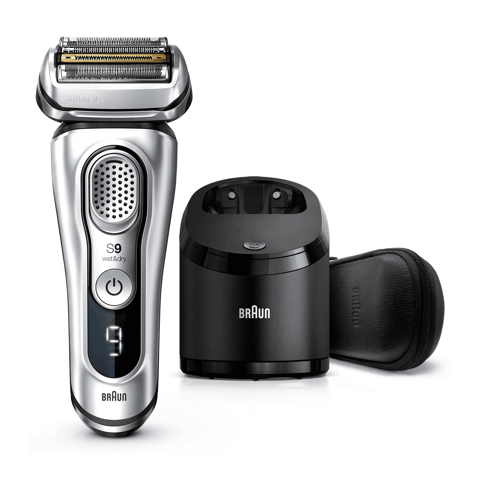 Braun Series 9 9390cc Latest Generation Electric Shaver, Clean&Charge Station, Leather Case, Silver – image 1