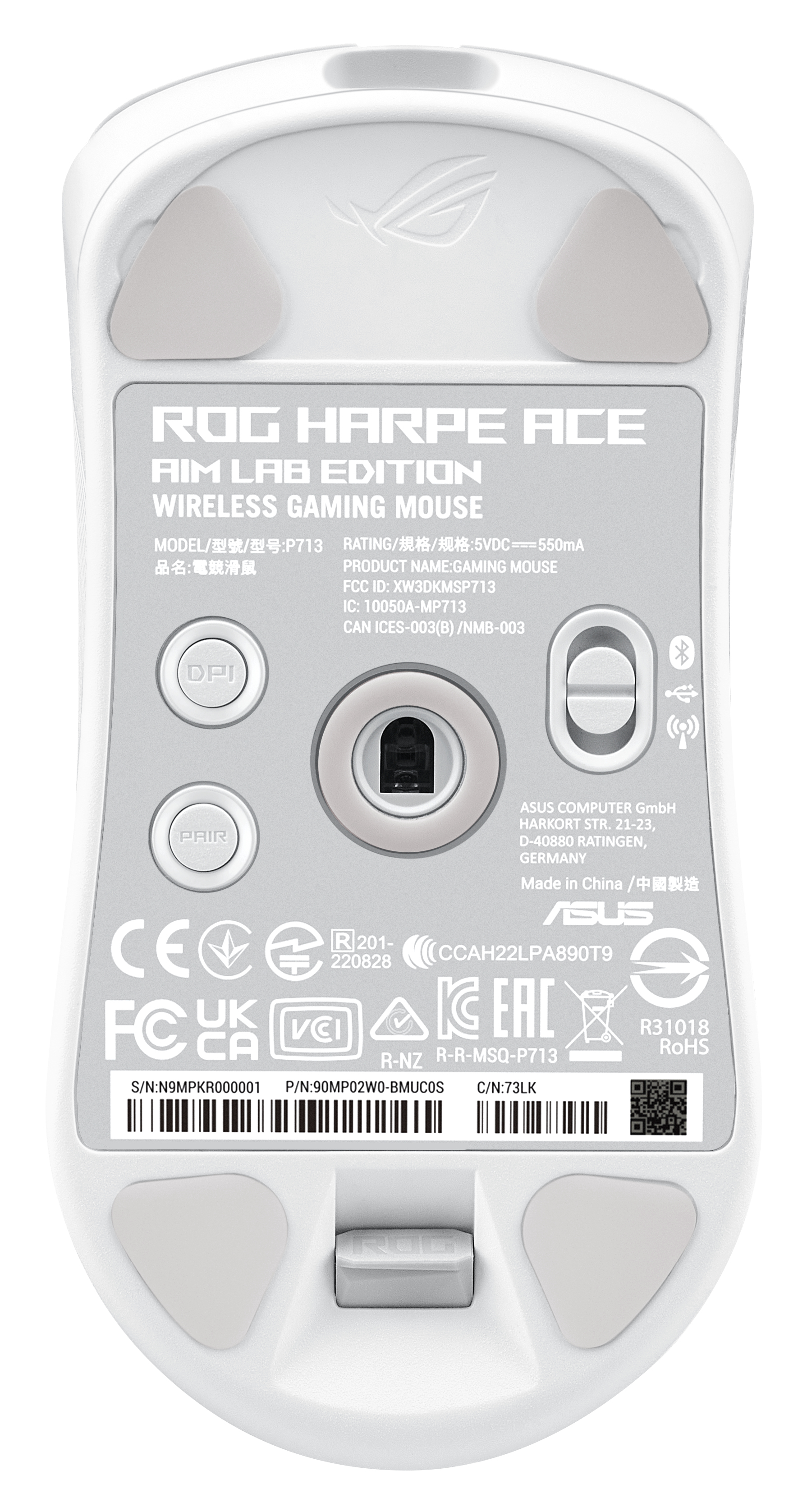 ASUS ROG Harpe Ace Aim Lab Edition Maus Gaming Beidhändig RF Wireless + Bluetooth + USB Type-C Opto-mechanisch 36000 DPI