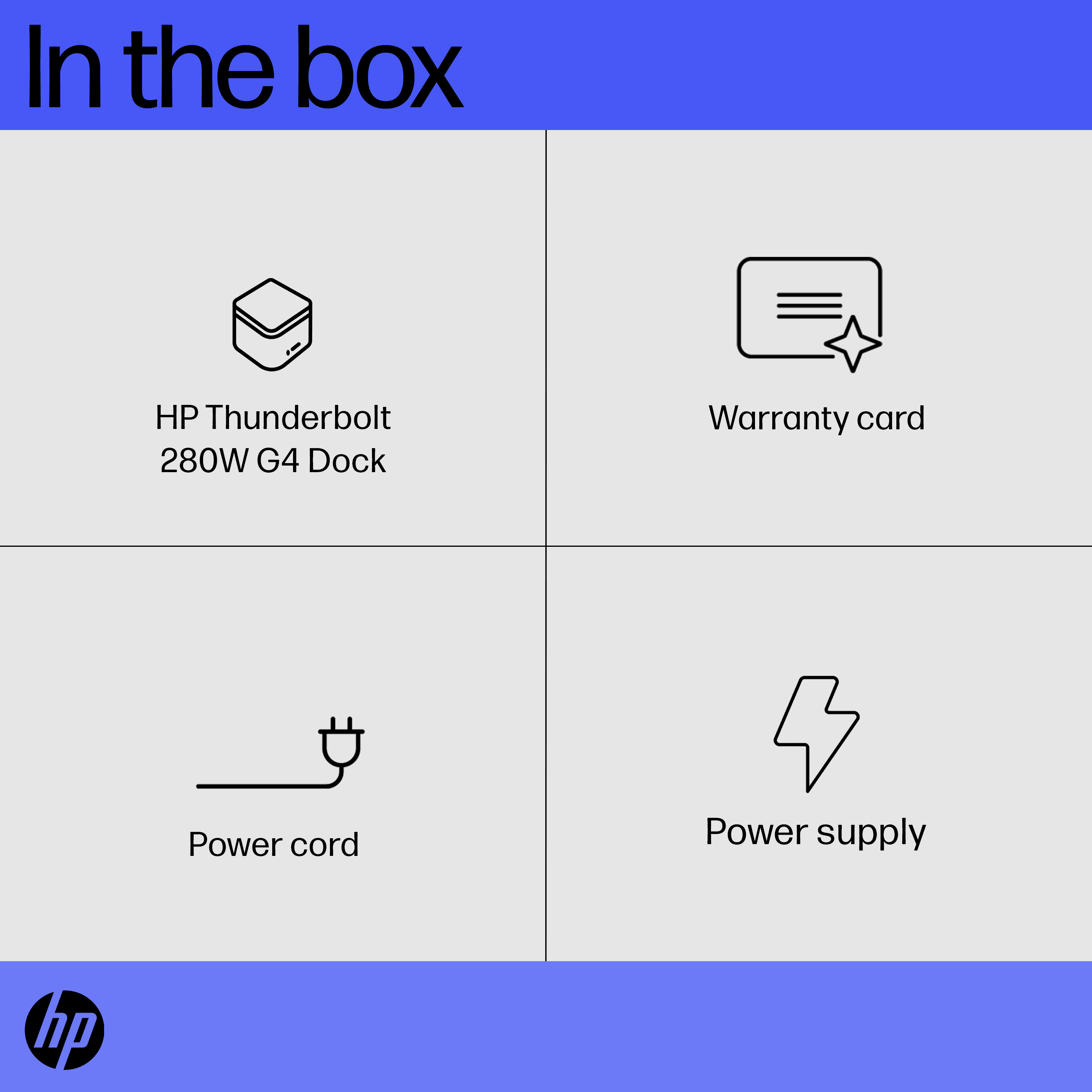 HP Thunderbolt Dock 280W G4 w/Combo Cable. Connectivity technology: Wired, Host interface: Thunderbolt 4. Product colour: 