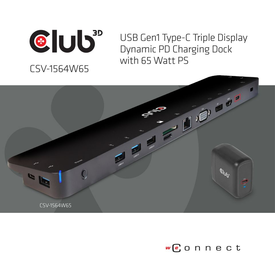 CLUB3D UNIVERSAL USB Gen1 Type-C Triple Display Dynamic PD Charging Dock with 65 Watt PS ( VGA, HDMI, DP, ETHERNET) – image 2