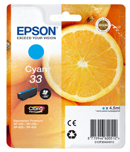 Epson Oranges Singlepack Cyan 33 Claria Premium Ink