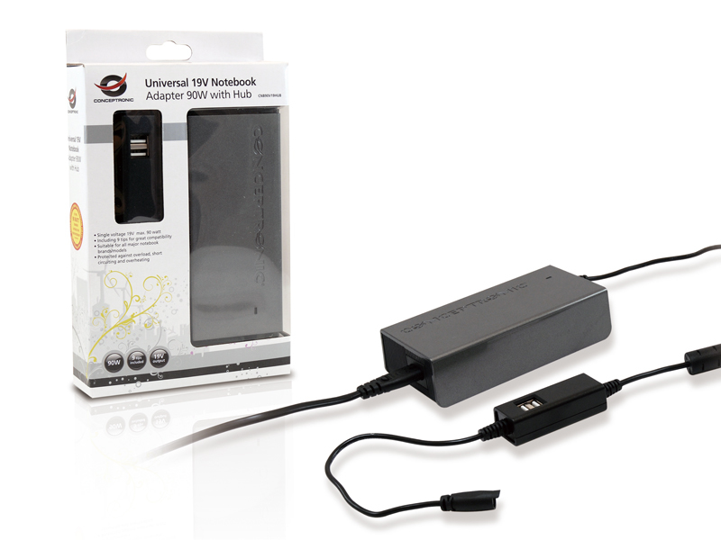 Conceptronic Universal 19V Notebook Adapter 90W with Hub – image 6