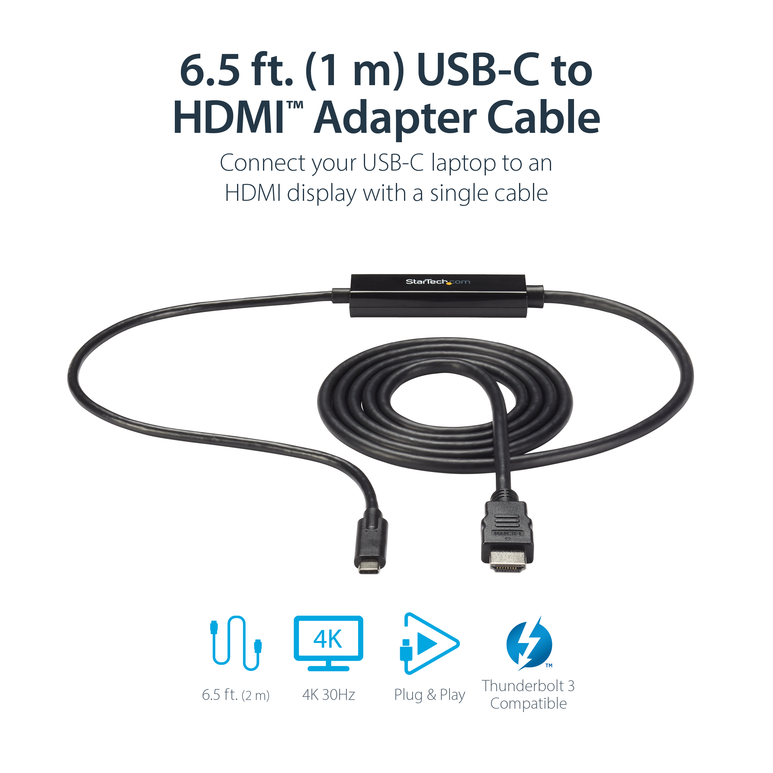 Resim StarTech.com 1m USB-C - HDMI Kablosu, 4K 30Hz, Siyah