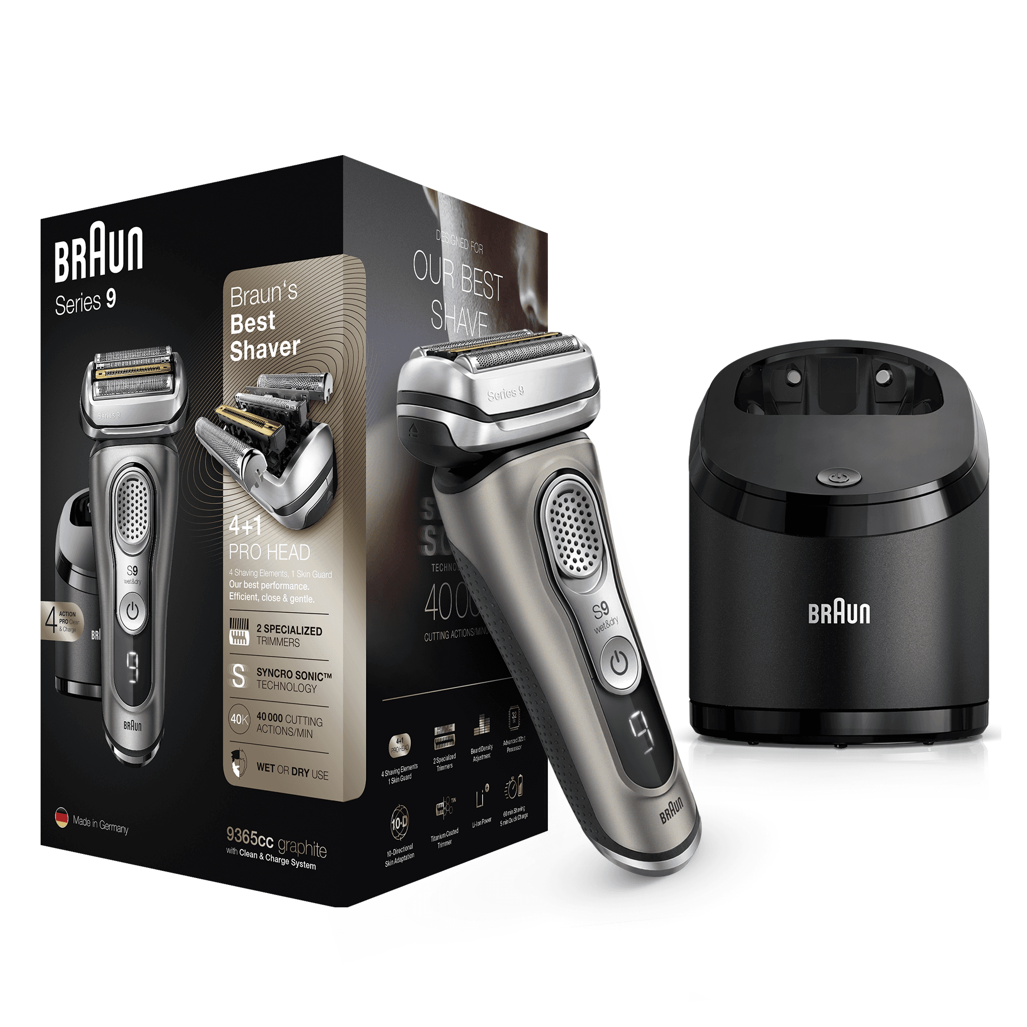 Braun Series 9 9365cc Latest Generation Electric Shaver, Clean&Charge Station, Fabric Case, Graphite – image 3