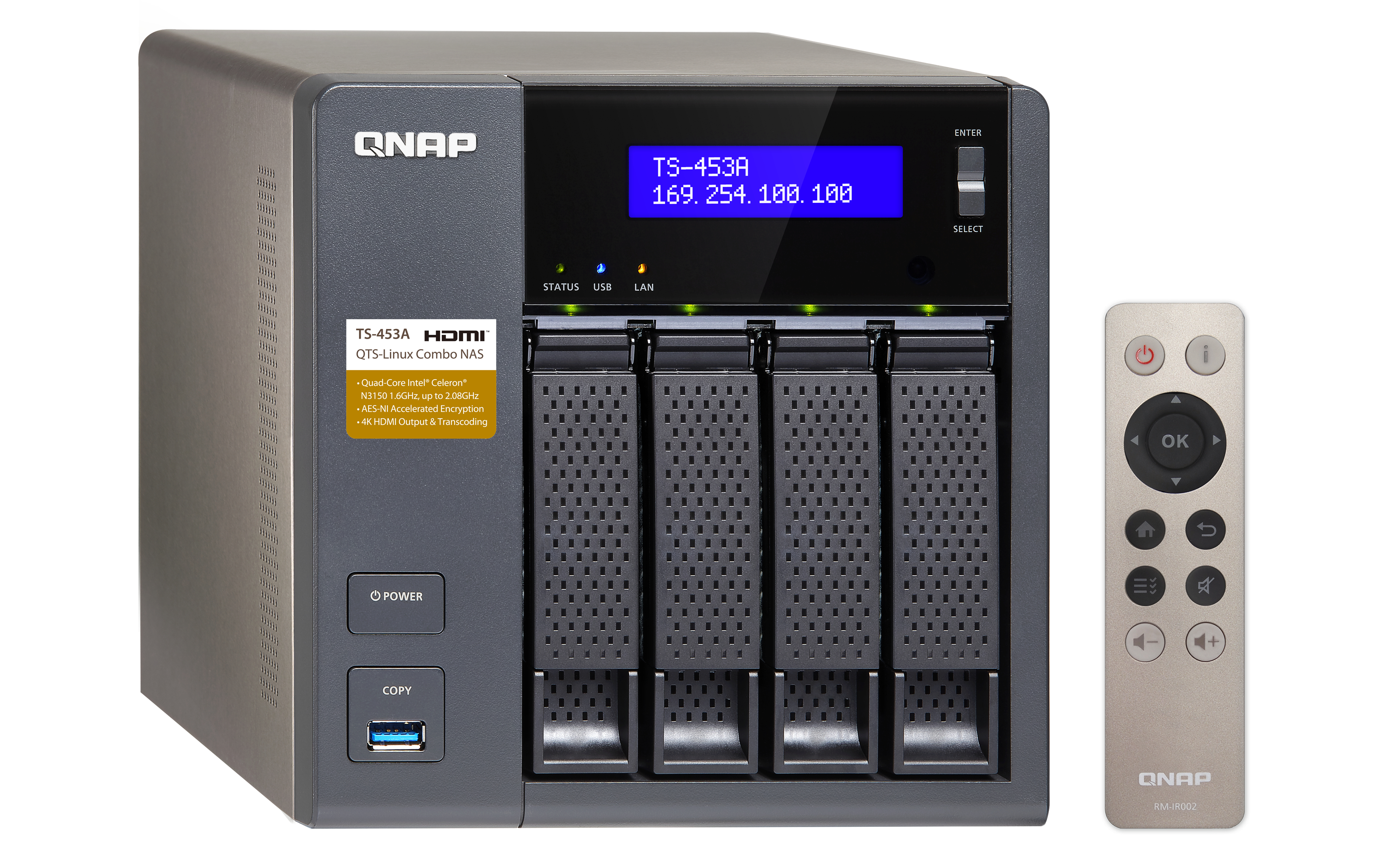 صورة QNAP TS-453A Intel Celeron N3150 NAS Tower 4GB DDR3L 24TB HDD
