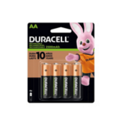 Pila recargable Duracell AA blíster con  Pila recargable AA batería de níquel hidruro metálico con capacidad de 850mah voltaje de 1.2 pre cargada colores negro y verde con 4 pilas en blíster recargable hasta 1500 veces                                                                               4 pzas                                   - 5006077