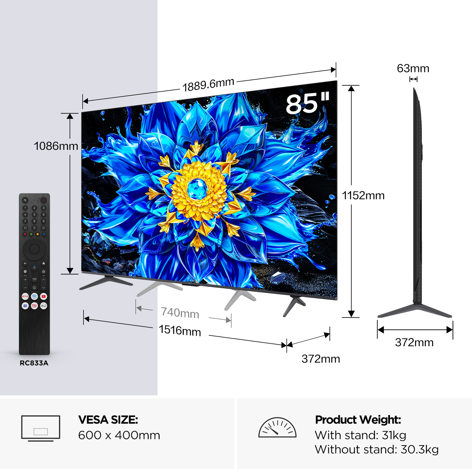 TCL P8L 85P8L-UK TV 2.16 m (85") 4K Ultra HD Smart TV Wi-Fi Black 450 cd/m² – image 2