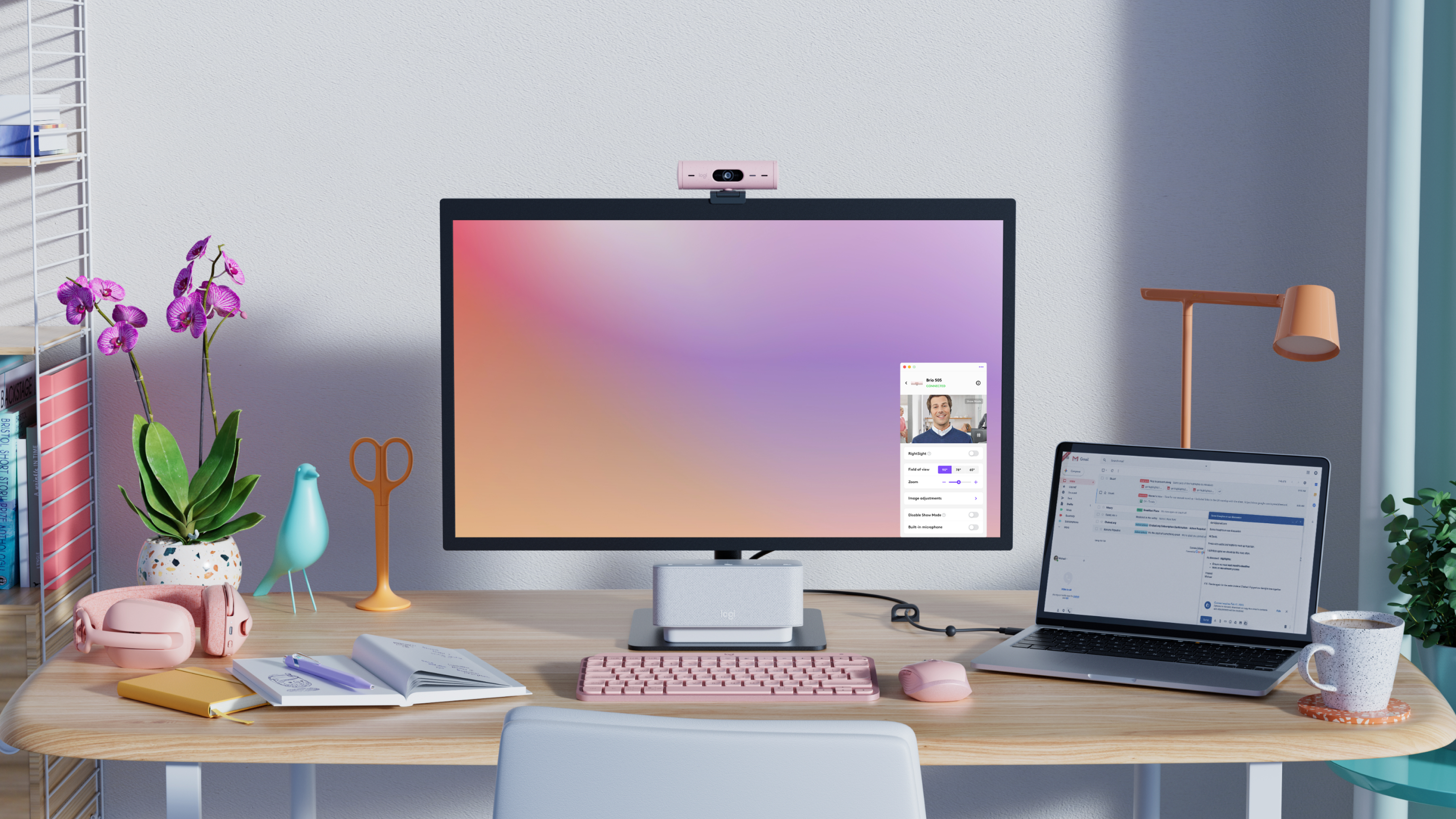 Cámara Web Logitech Brio 500 - 1080P - Micrófono - USB-C - Rosa - 960-001418 Cámara Web Logitech Brio 500 - 1080P - Micrófono - USB-C - Rosa - 960-001418
