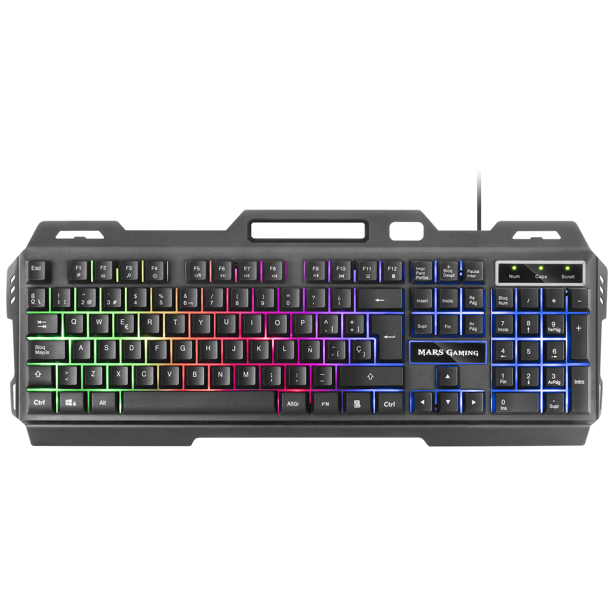 Mars Gaming MK120ES Gaming Keyboard FRGB Aluminium Antighosting Smartphone Support Grey and Black Spanish Language