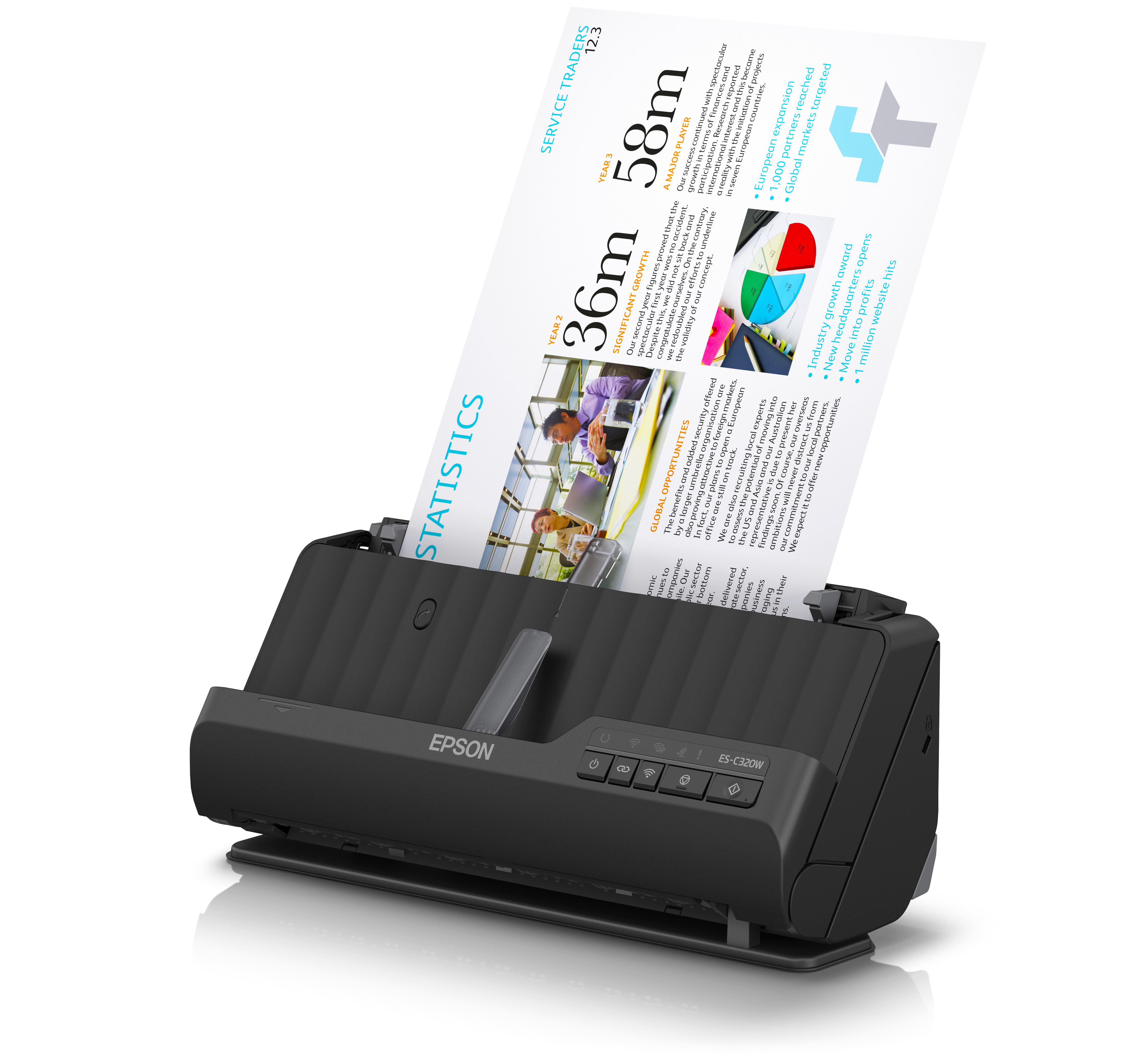 Epson ES-C320W. Maximum scan size: 215.9 x 3048 mm, Optical scanning resolution: 600 x 600 DPI, Input colour depth: 30 bit