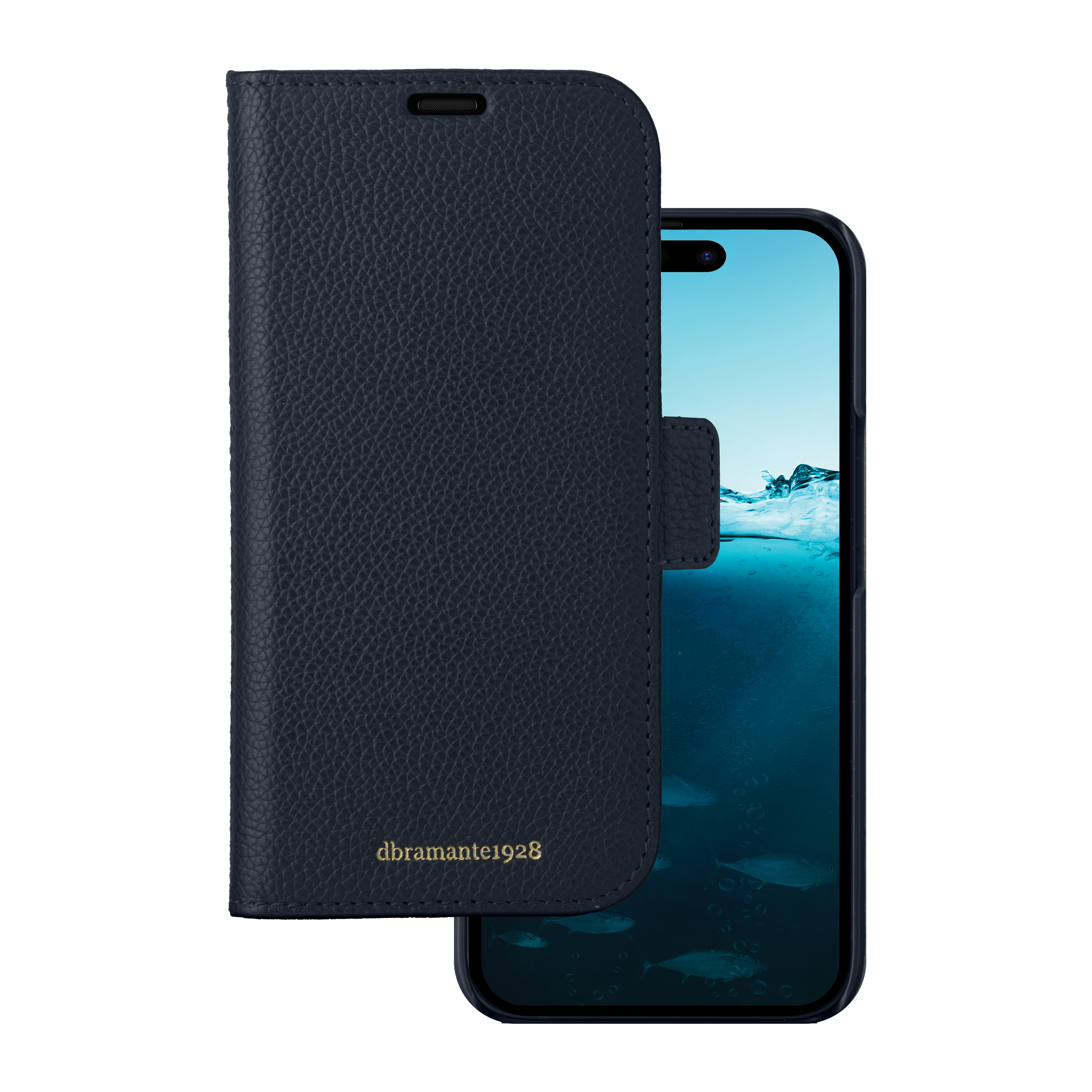 dbramante1928 New York - Flip cover for mobile phone - full grain pebble leather - pacific blue - for Apple iPhone 15 Plus