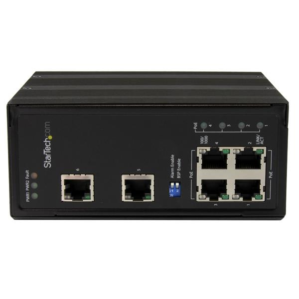 StarTech.com 6 Port Unmanaged Industrial Gigabit Ethernet Switch w/ 4 PoE+ Ports and Voltage Regulation - DIN Rail / Wall-Mountable – image 2