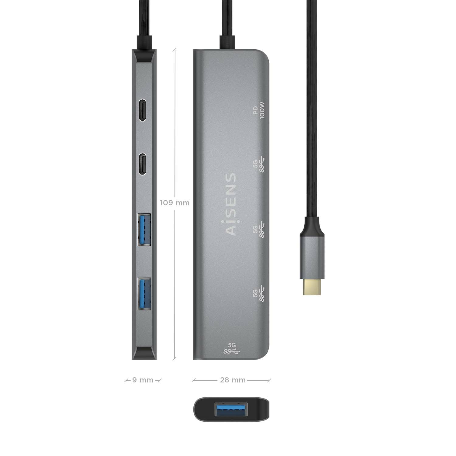 AISENS A109-0857 interface hub USB 3.2 Gen 1 (3.1 Gen 1) Type-C 5 Mbit/s Grey – image 4