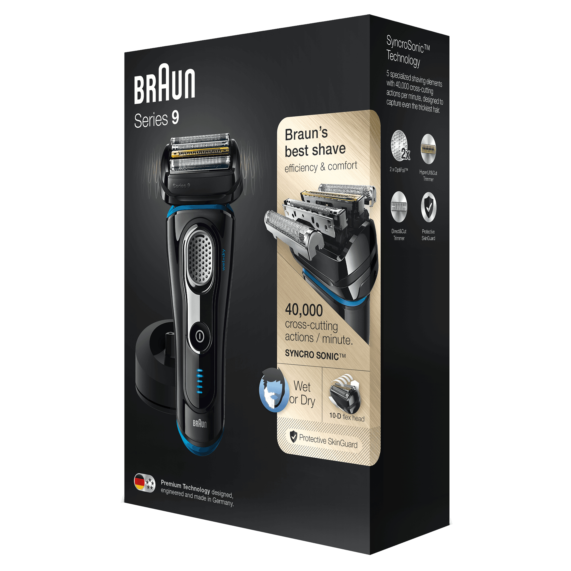 Braun Series 9 Electric Shaver for Men 9240s, Charging Stand and Travel Case - Black/Eloxal Blue – image 4