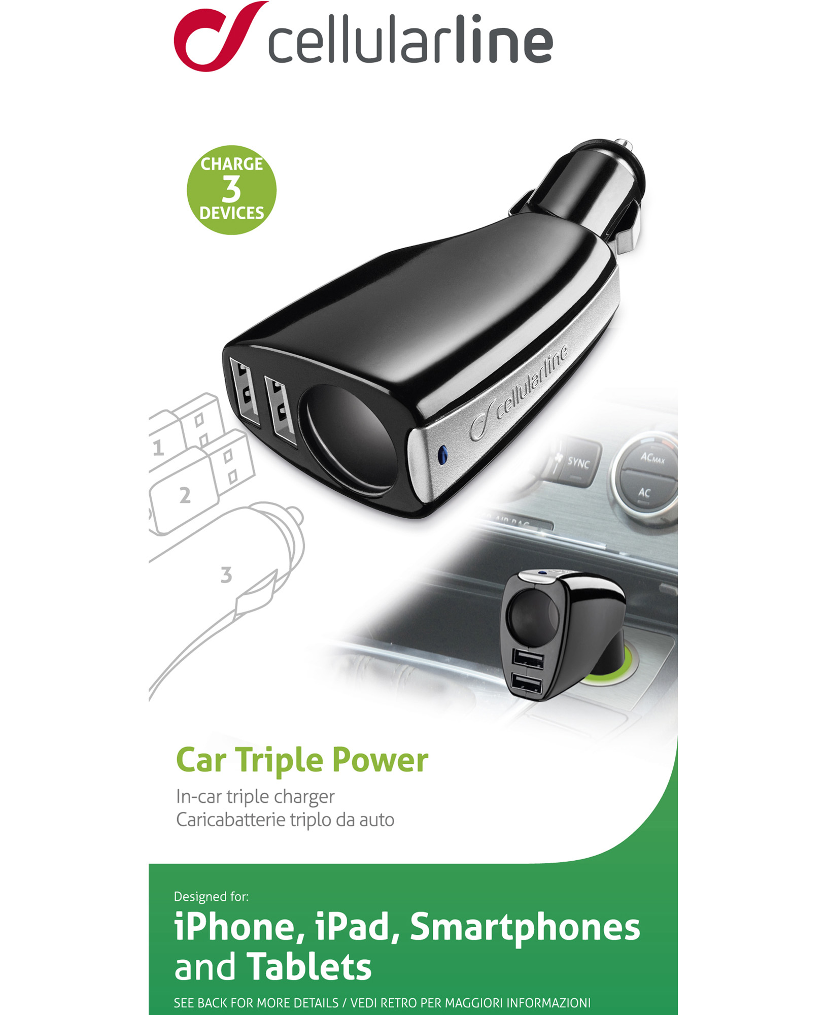 Cellularline Car Triple Power - iPhone, Samsung, Huawei and other Smartphones and Tablets – image 4