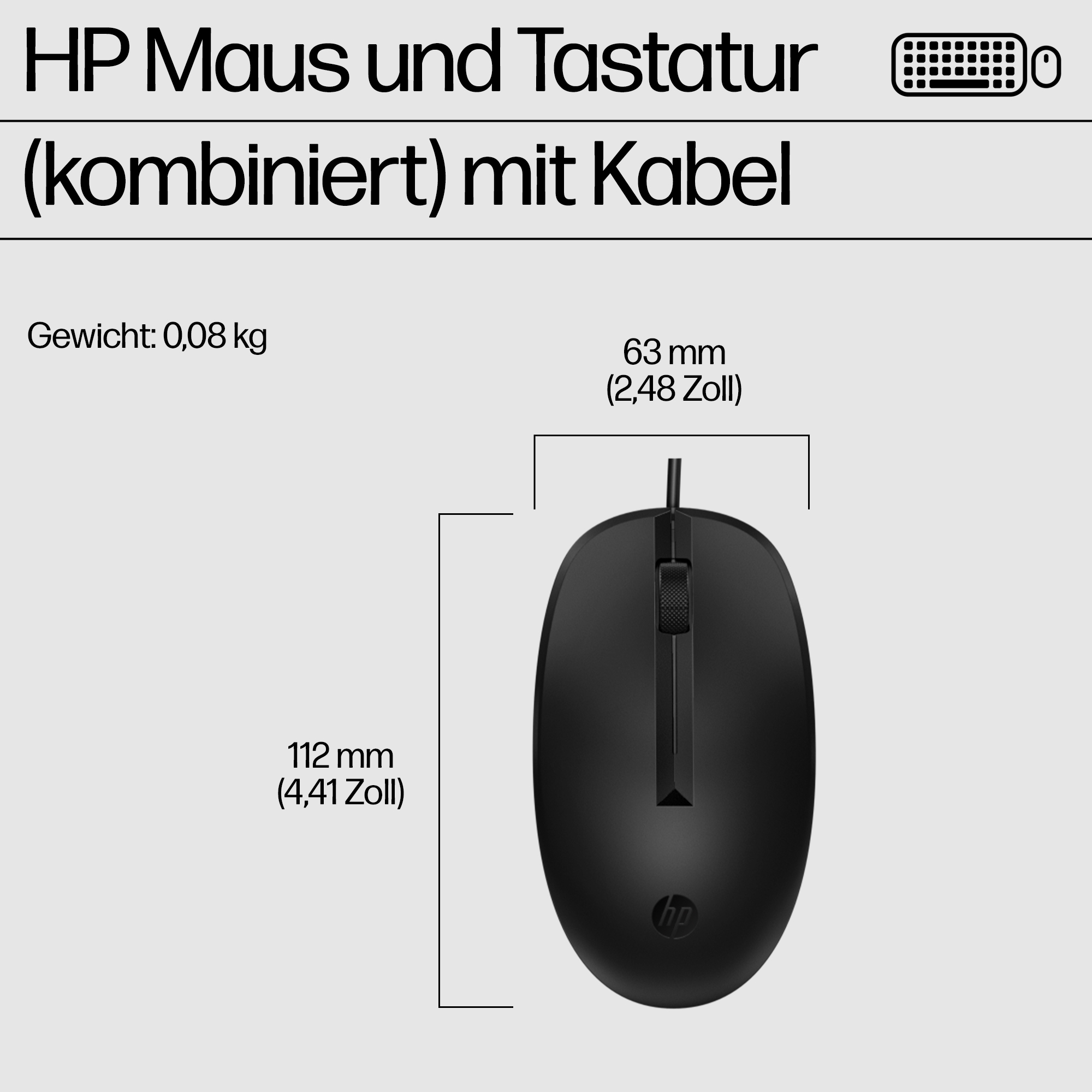 HP Tastatur+Maus 225 Set Kabelgebunden Schwarz