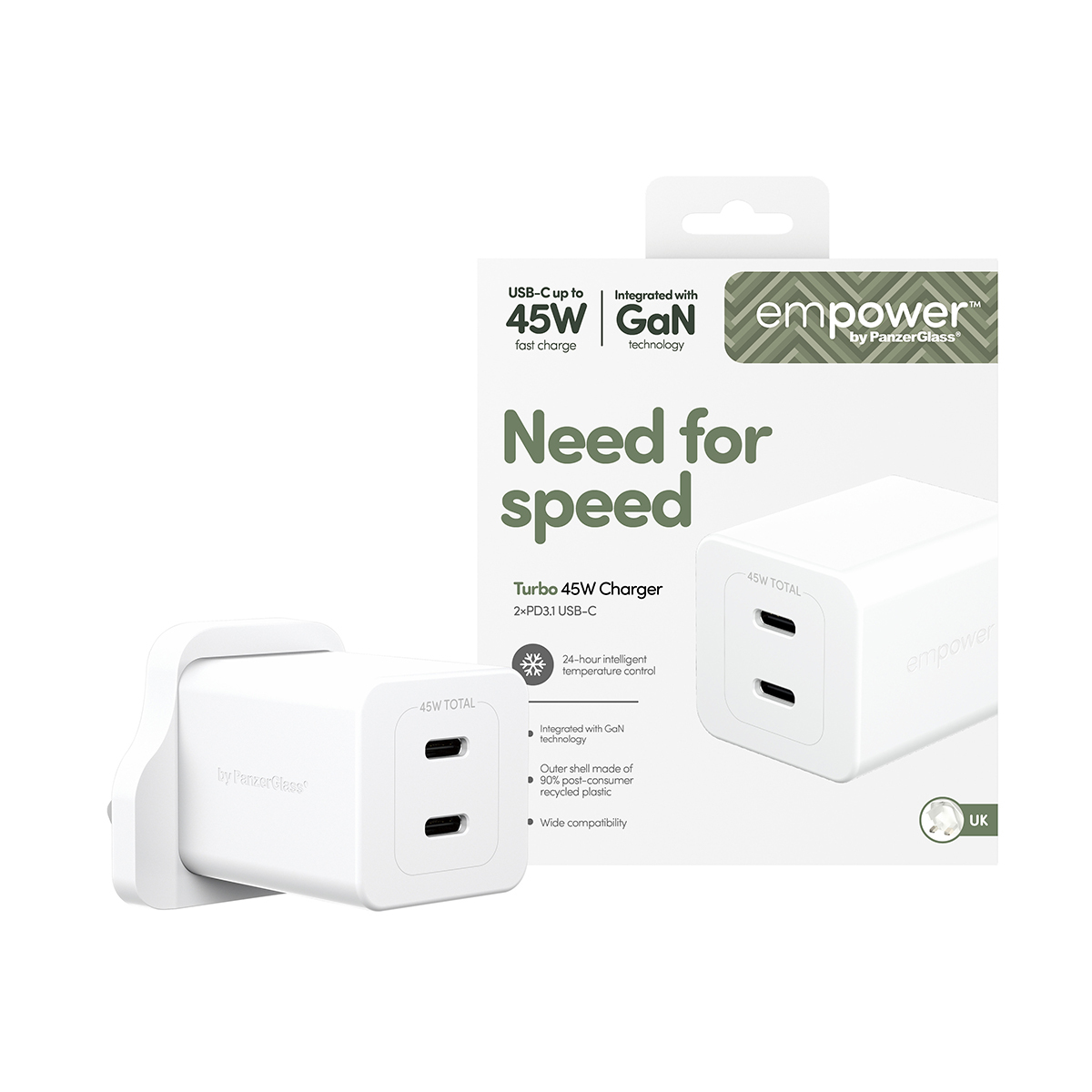 PanzerGlass empower™ by PanzerGlass® Turbo 45W Charger incl. 2 x USB-C | UK Plug | Silver White – image 2