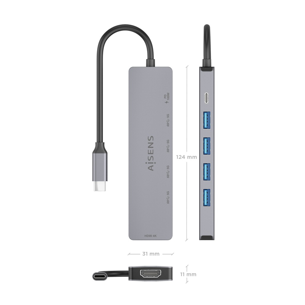 AISENS ASUC-6P047-GR laptop dock/port replicator Wired USB 3.2 Gen 1 (3.1 Gen 1) Type-C Grey – image 4