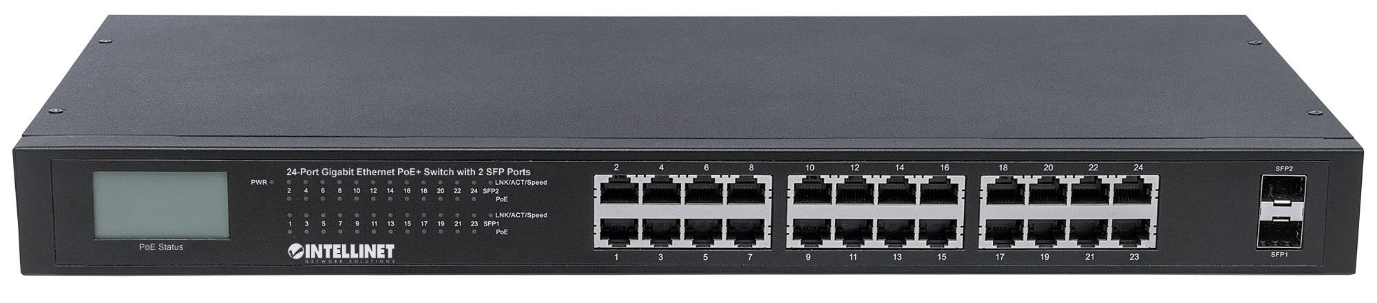 Intellinet 24-Port Gigabit Ethernet PoE+ Switch with 2 SFP Ports, LCD Display, IEEE 802.3at/af Power over Ethernet (PoE+/PoE) Compliant – image 3