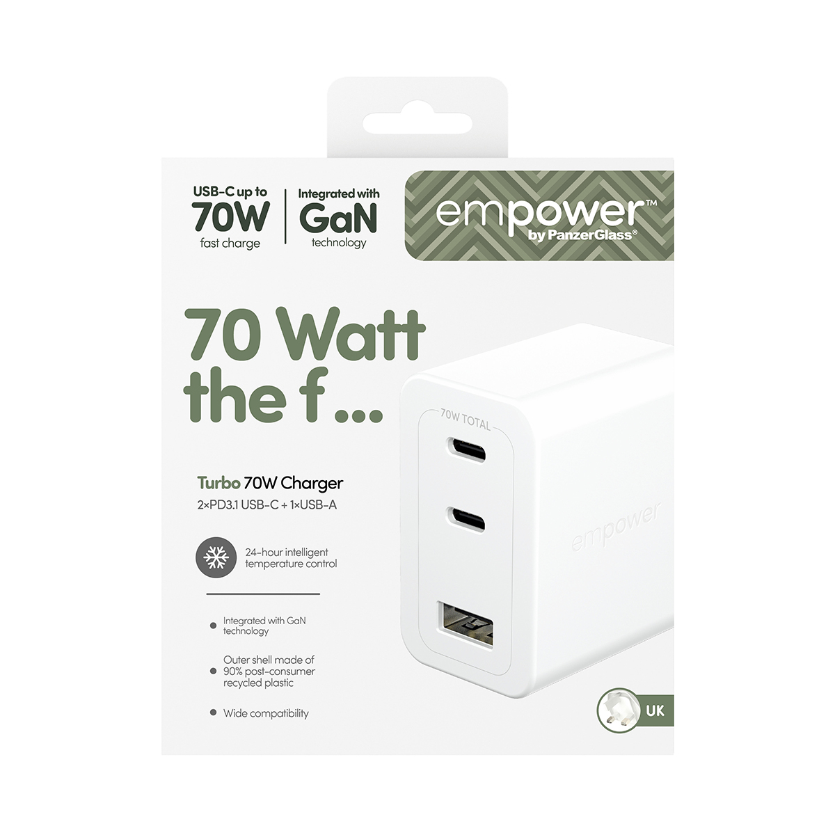 PanzerGlass empower™ by PanzerGlass® Turbo 70W Charger incl. 2 x USB-C + USB-A | UK Plug | Silver White – image 3