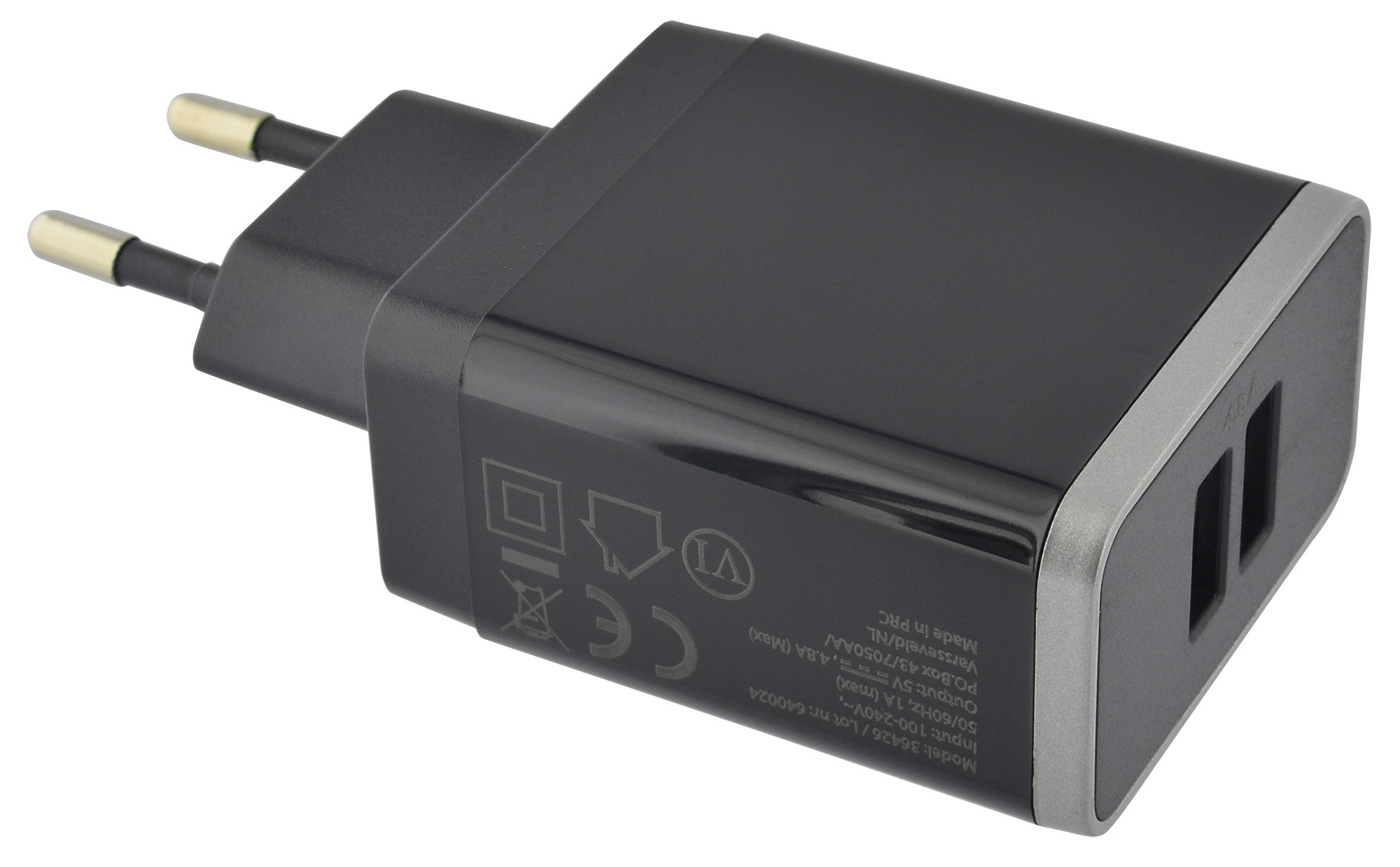 Mobiparts Wall Charger Dual USB 4.8A + USB-C Cable Black – image 3
