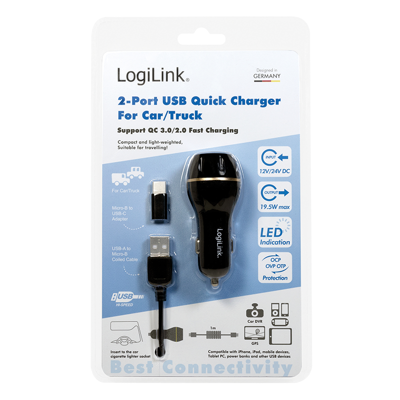 LogiLink PA0201 mobile device charger GPS, Smartphone, Tablet Black Cigar lighter Fast charging Auto – image 7