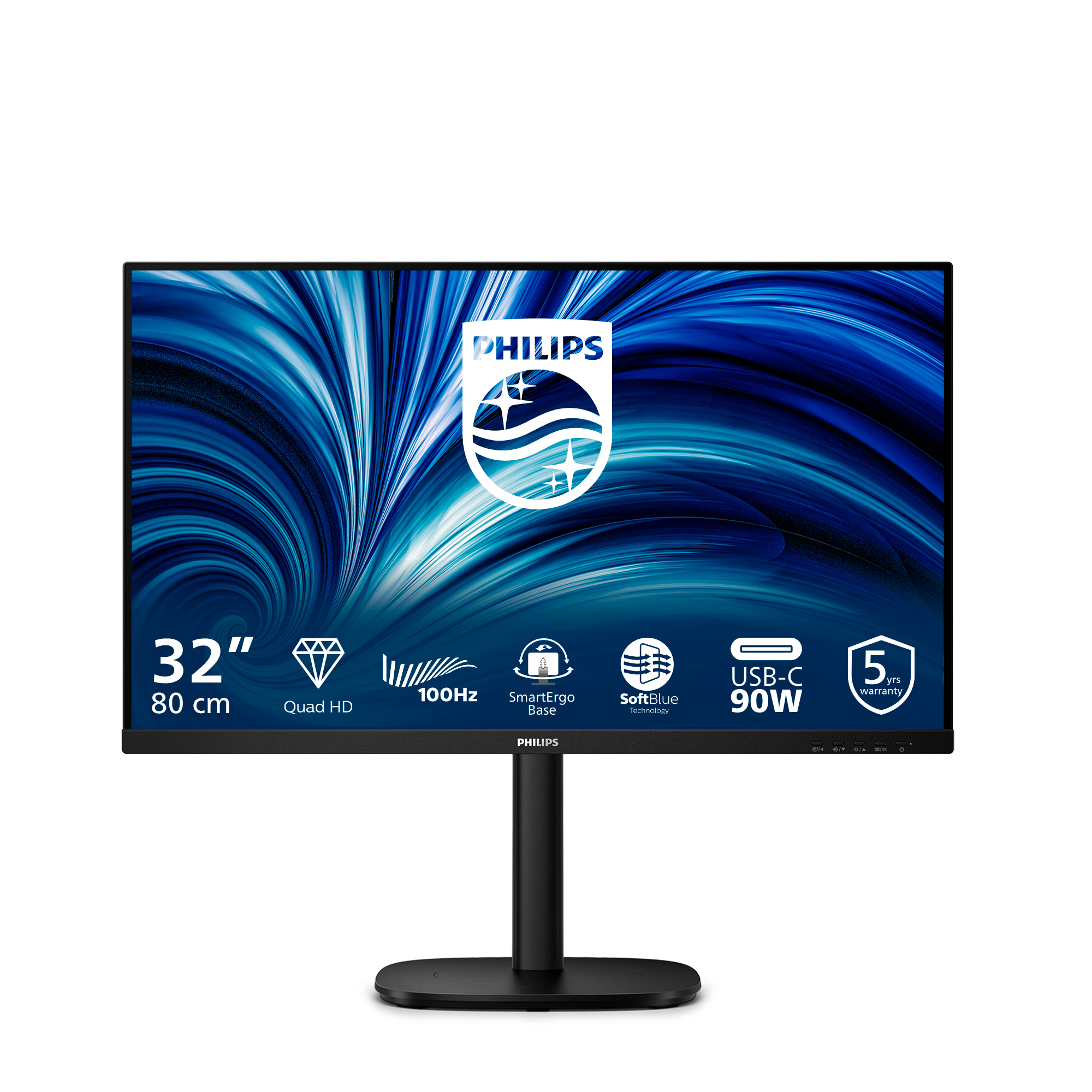 Philips 32B2U3601 - 3000 Series - LED monitor - 32" (31.5" viewable) - 2560 x 1440 QHD @ 100 Hz - IPS - 1000:1 - HDMI, DisplayPort, USB-C - speakers - black