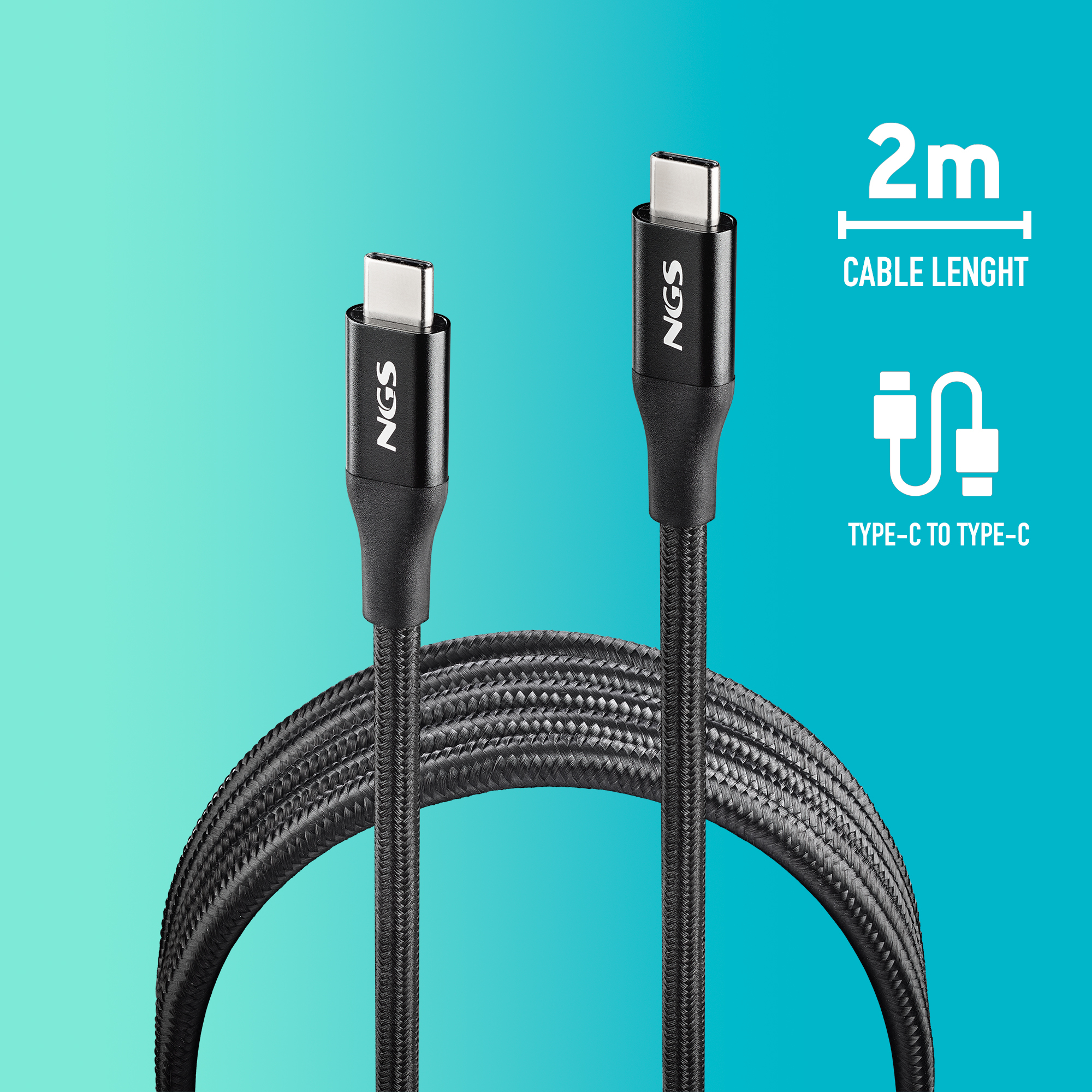 Resim NGS KNOT 240W-2 USB-C - USB-C Kablo, 2m, Siyah
