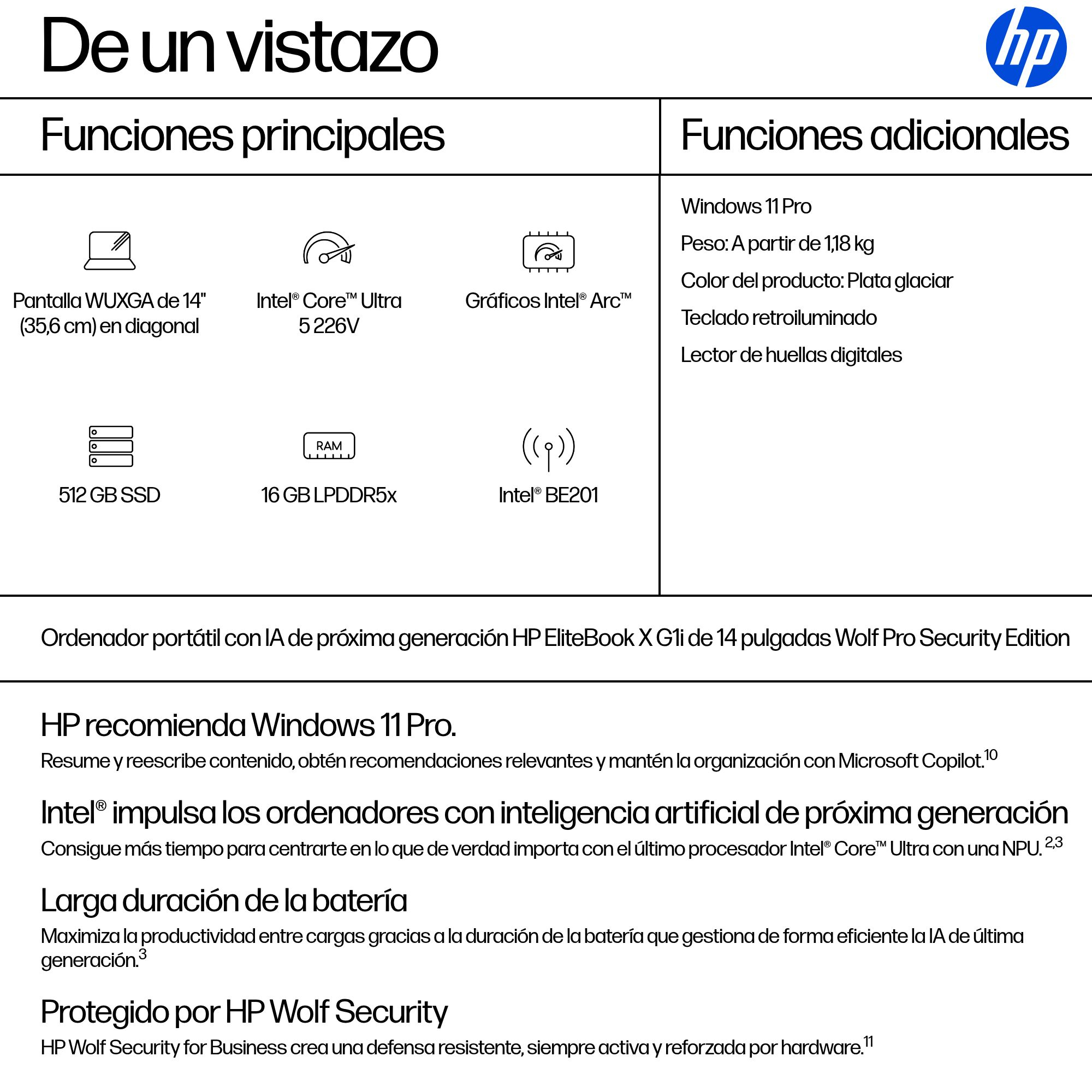 Portátil - HP Elitebook X G1i AI Profesional, 14 " WUXGA, Intel® Core™ Ultra 5 226V, 16GB RAM, 512GB SSD, Arc™ GPU, Windows 11 Pro - imagen 5