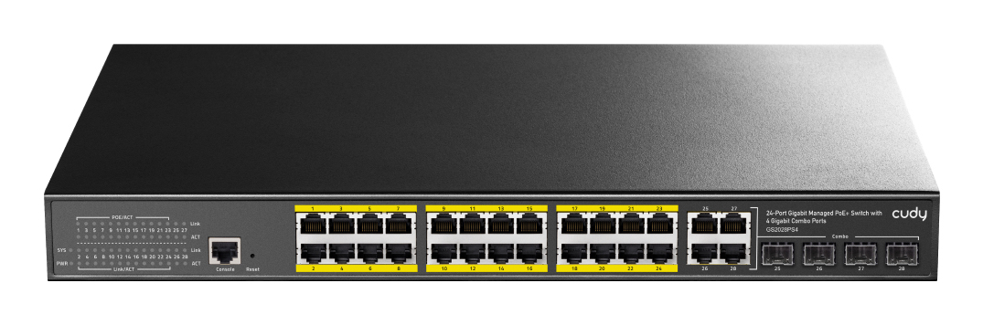 Cudy 24-Port Gigabit Managed PoE+ Switch with 4 Gigabit Combo Ports 300W, GS2028PS4 1.0