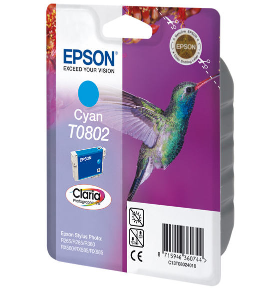 Epson T0802 Cyan Ink Cartridge (Hummingbird) – image 1