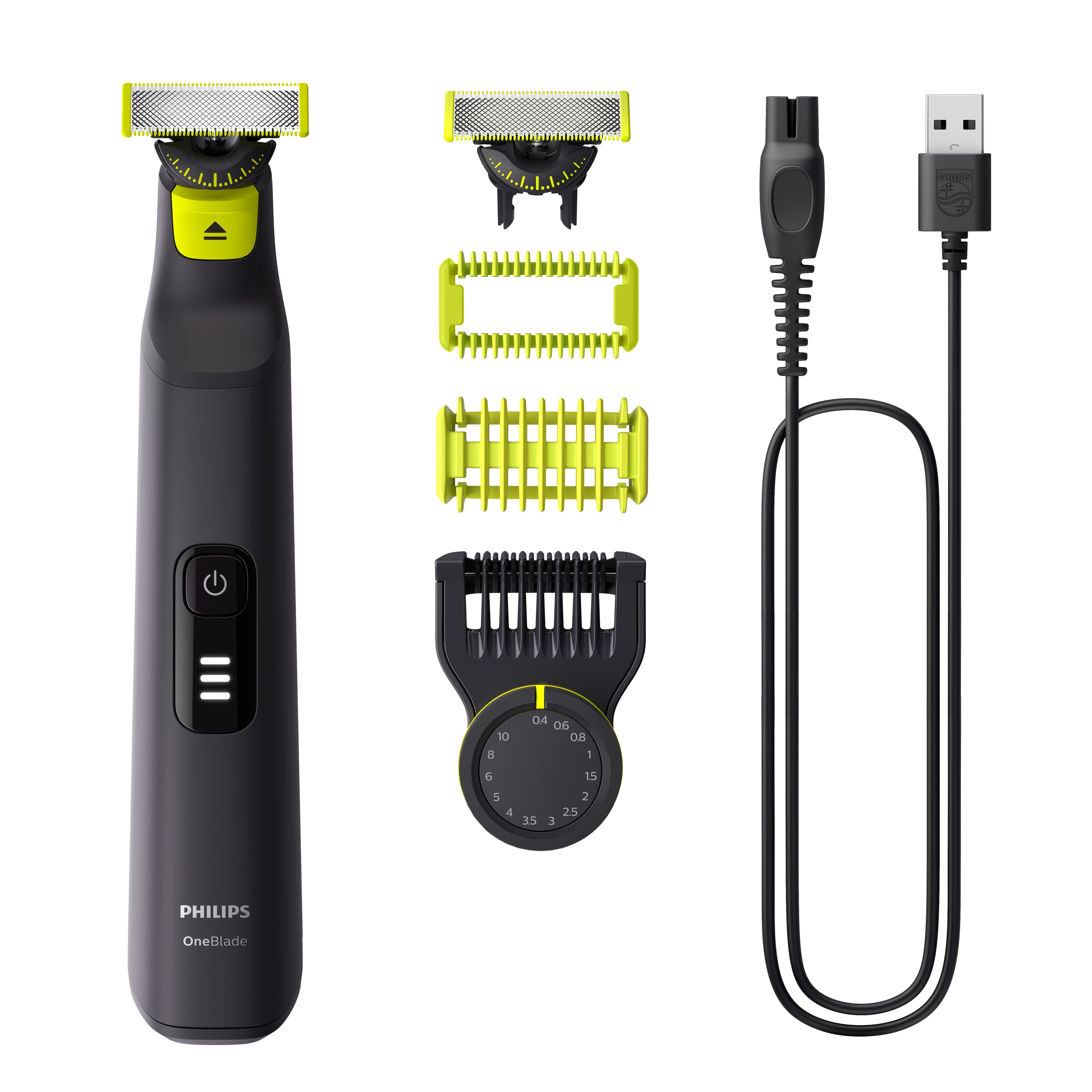 Philips OneBlade Pro 360 Face & Body Rasoio Regolabarba e Rifinitore con Pettine di Precisione Regolabile 14 Lunghezze QP6542/15