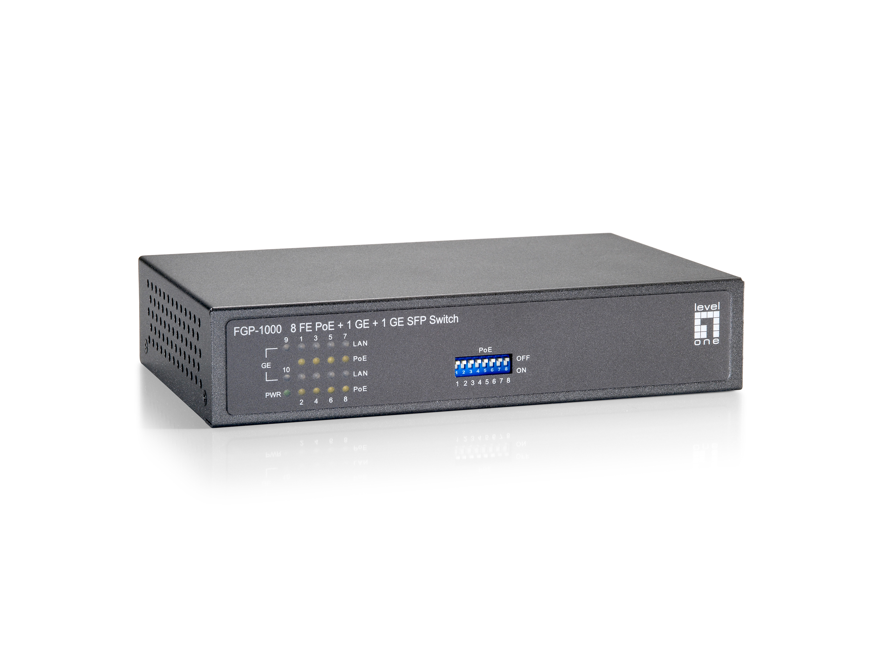 LevelOne FGP-1000 switch di rete Gigabit Ethernet (10/100/1000) Supporto Power over Ethernet (PoE) Nero Grigio