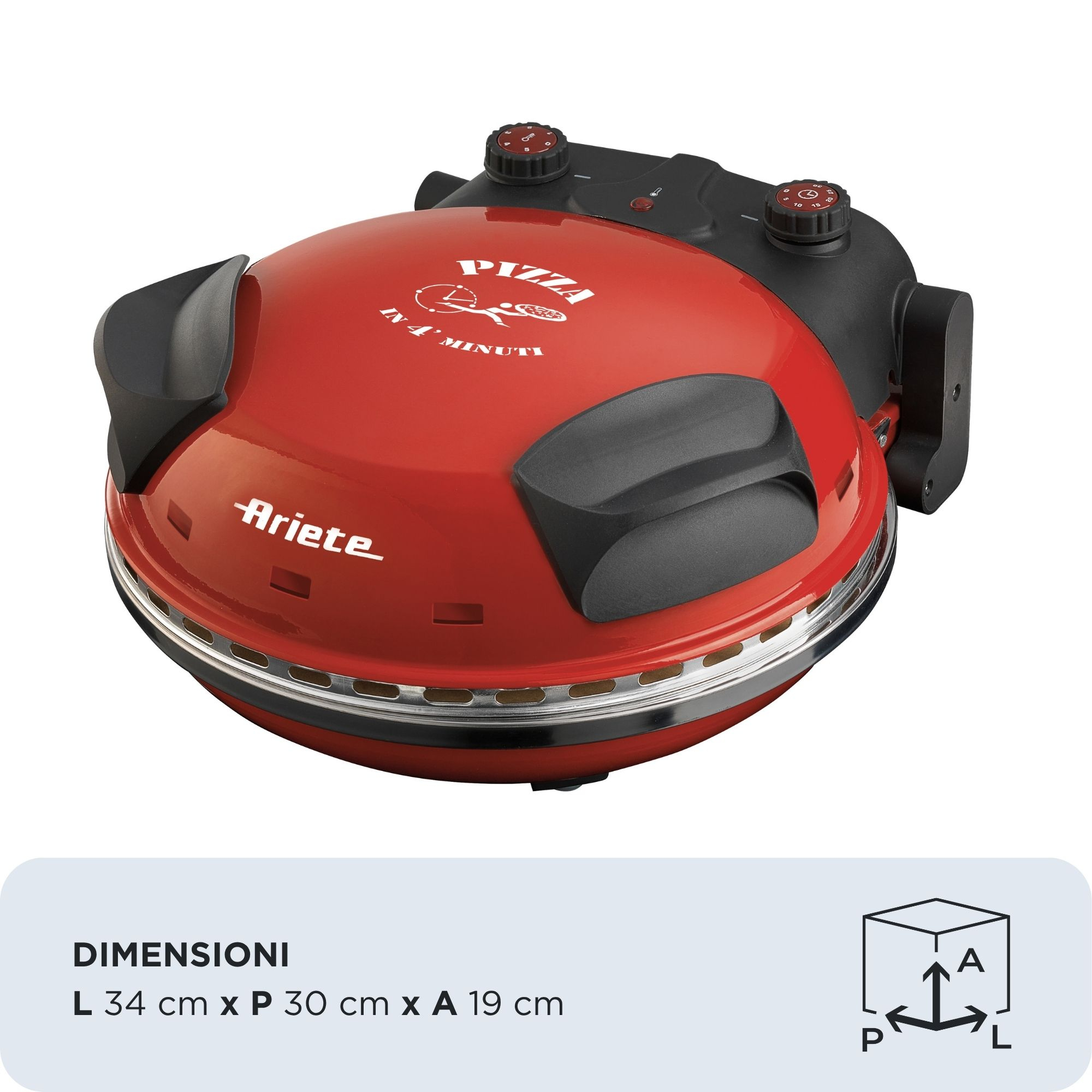 Ariete 909 Pizza Oven - Pizza in 4 minutes - Refractory stone plate with non-stick treatment - Max temperature 400 ° - 1200 Watt - Timer 30 '- Red – image 2