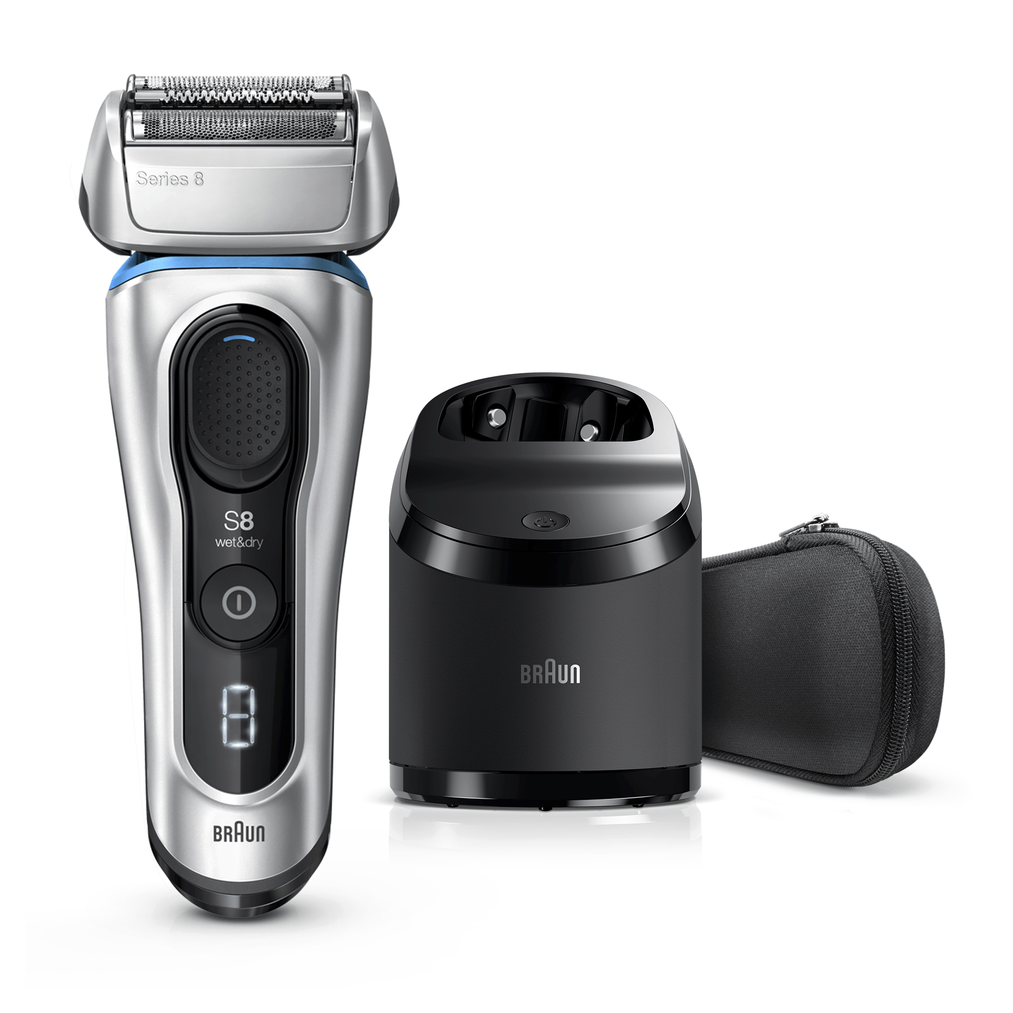 Braun Series 8 8370cc Next Generation Electric Shaver, Clean&Charge Station, Fabric Case, Silver – image 2