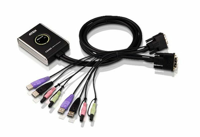 ATEN 2-portars KVM-switch med USB DVI-/ljudkabel och fjärrportsväljare