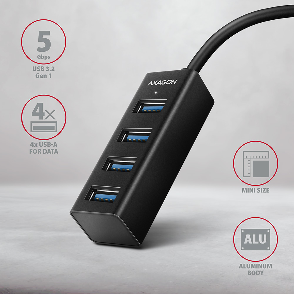 Axagon HUE-M1C 4x USB 3.2 Gen 1 MINI hub, metal – image 2