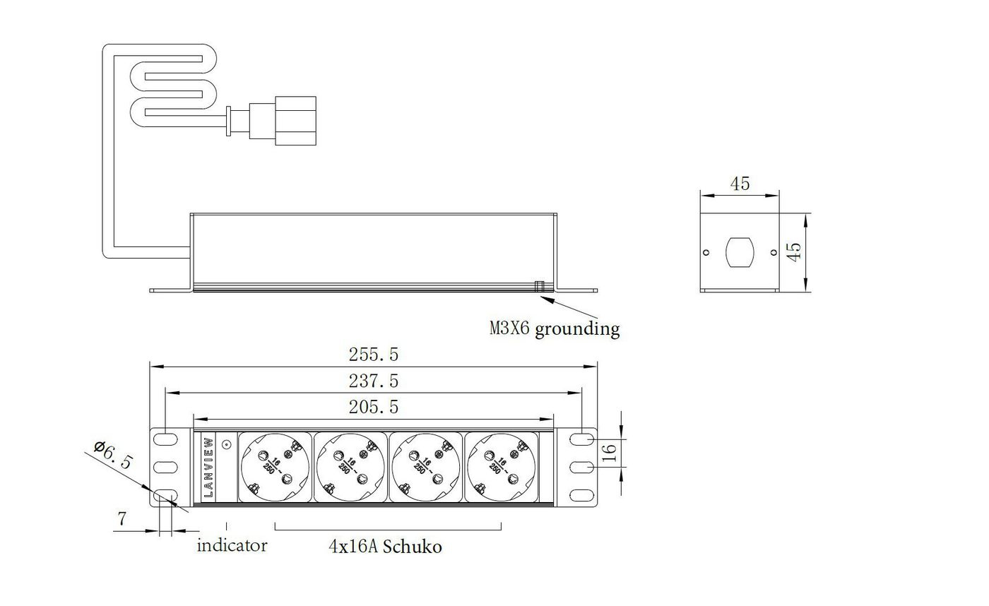 Lanview LVR-2MSCH-SCH-C13-4 power distribution unit (PDU) 4 AC outlet(s) 1U Black – image 2