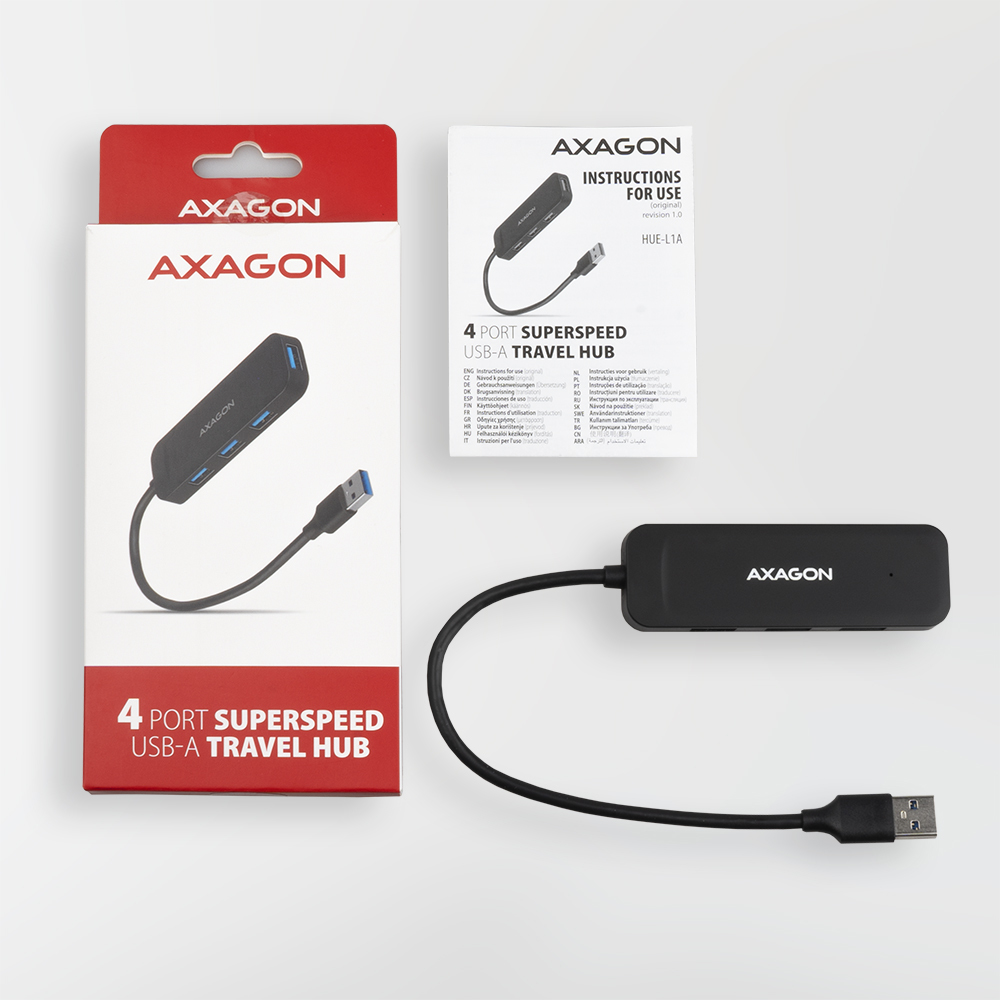 Axagon HUE-L1A interface hub USB 3.2 Gen 1 (3.1 Gen 1) Type-A 5000 Mbit/s Black – image 6