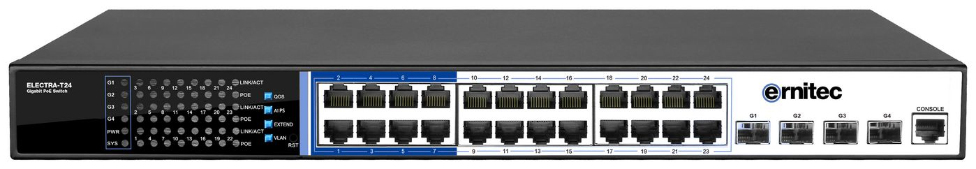 Ernitec ELECTRA-T24 network switch Managed L2/L3 Gigabit Ethernet (10/100/1000) Power over Ethernet (PoE) 1U Black