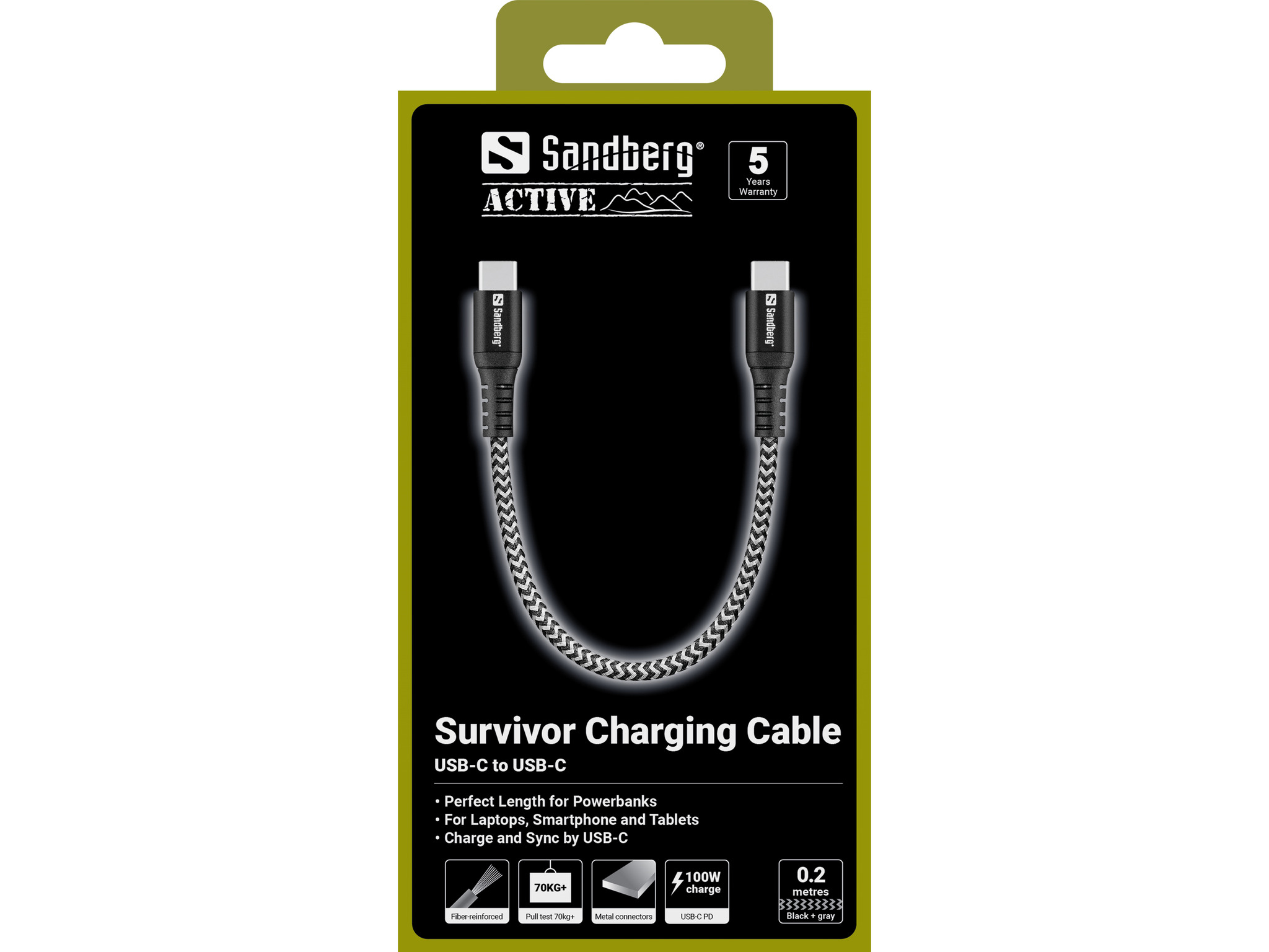 Resim Sandberg 441-66 USB-C - USB-C Kablosu, 0.2m, Siyah/Beyaz