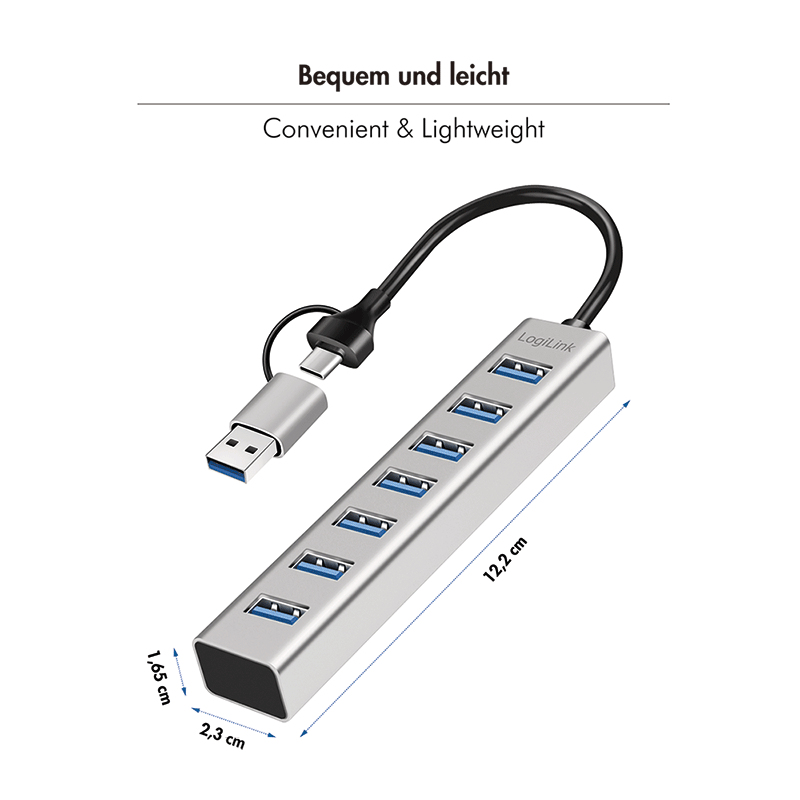 LogiLink USB 3.0 hub, 4x USB-A, 5 Gbit/s, 2-in-1 connection cable, silver – image 6