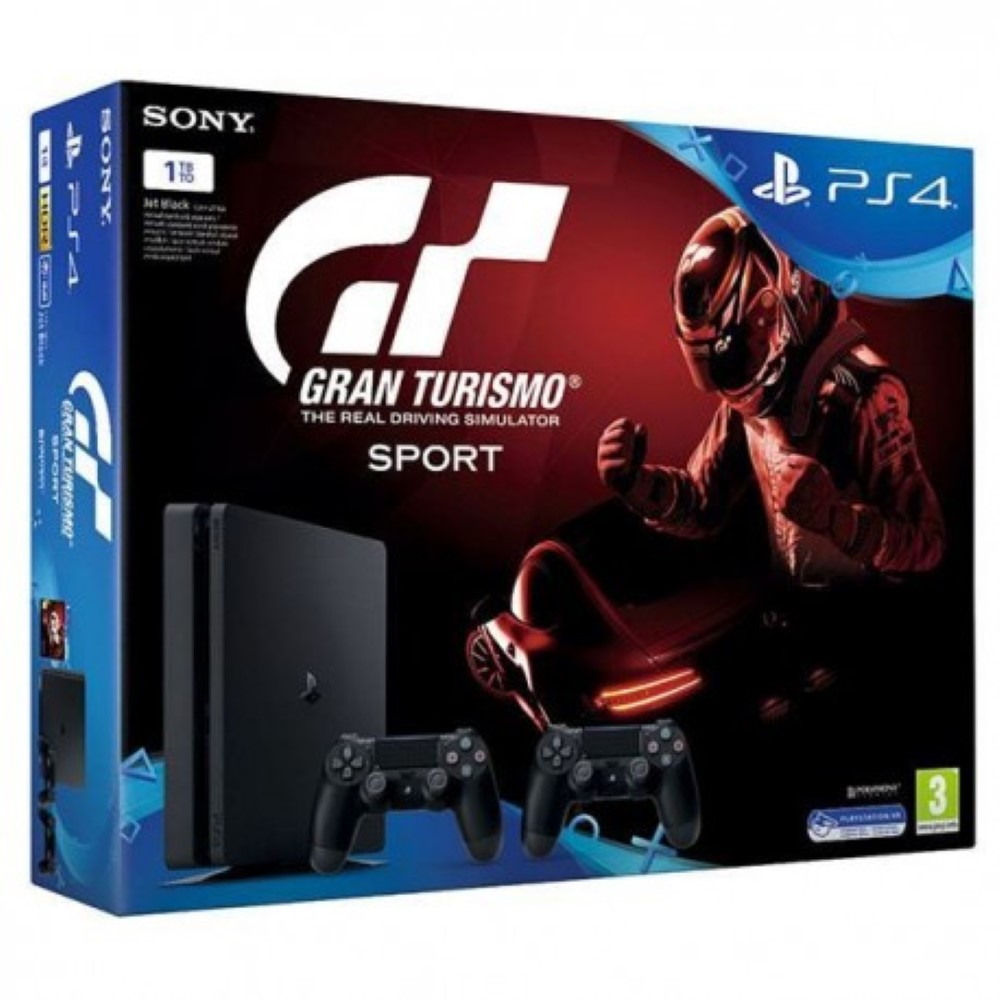 Sony Interactive Entertainment Playstation 4 Slim 1TB + Gran Turismo Sport GT + 2x Dualshock Controllers