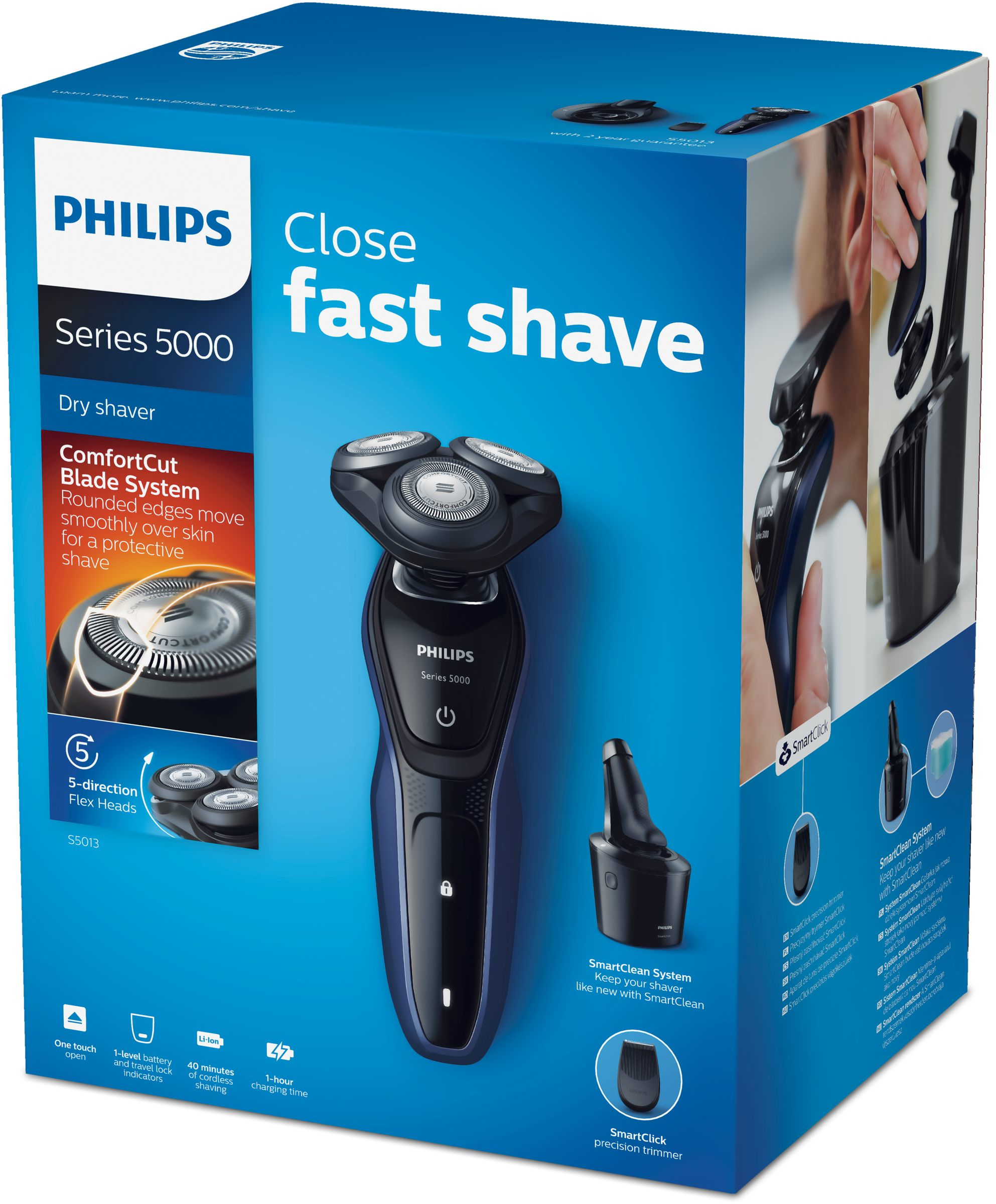 Philips SHAVER Series 5000 S5013/28 men's shaver Rotation shaver Trimmer Black, Blue – image 2