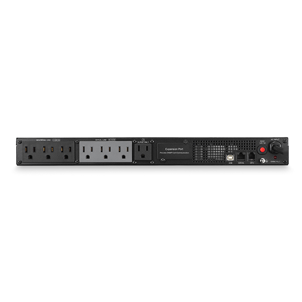 صورة CyberPower PR1000LCDRT1U UPS تفاعلي خطي 1 kVA 800 واط موجة جيبية 120 فولت 47/63 هرتز 7 منافذ NEMA 5-15R تثبيت على حامل/برج