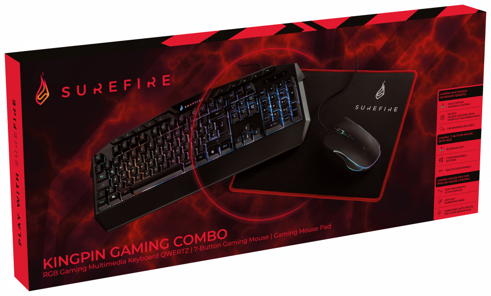 SureFire 48825 keyboard Mouse included Gaming USB QWERTZ German Black – image 3
