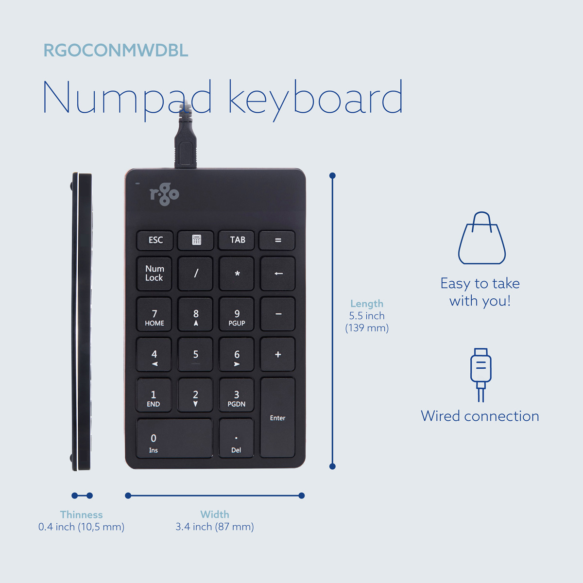 R-Go Tools Numeric keypad R-Go Numpad Break, ergonomic numeric keypad with break software, wired, black – image 8