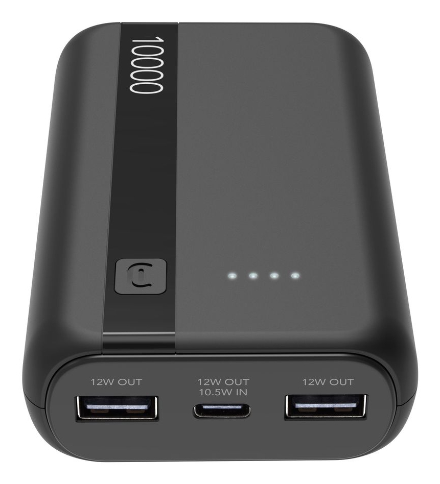Powerbank - CellularLine Essential, 10000 mAh, 12 W, Hasta 72h de carga, USB C, A, Negro