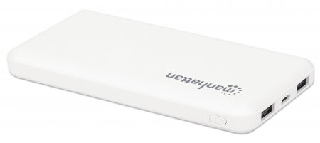 Manhattan Power Bank, 10000 mAh, Output: 2x USB-A (2.1A & 1A), Input: USB-C & Micro-USB (both 2A), White, One Year Warranty – image 4